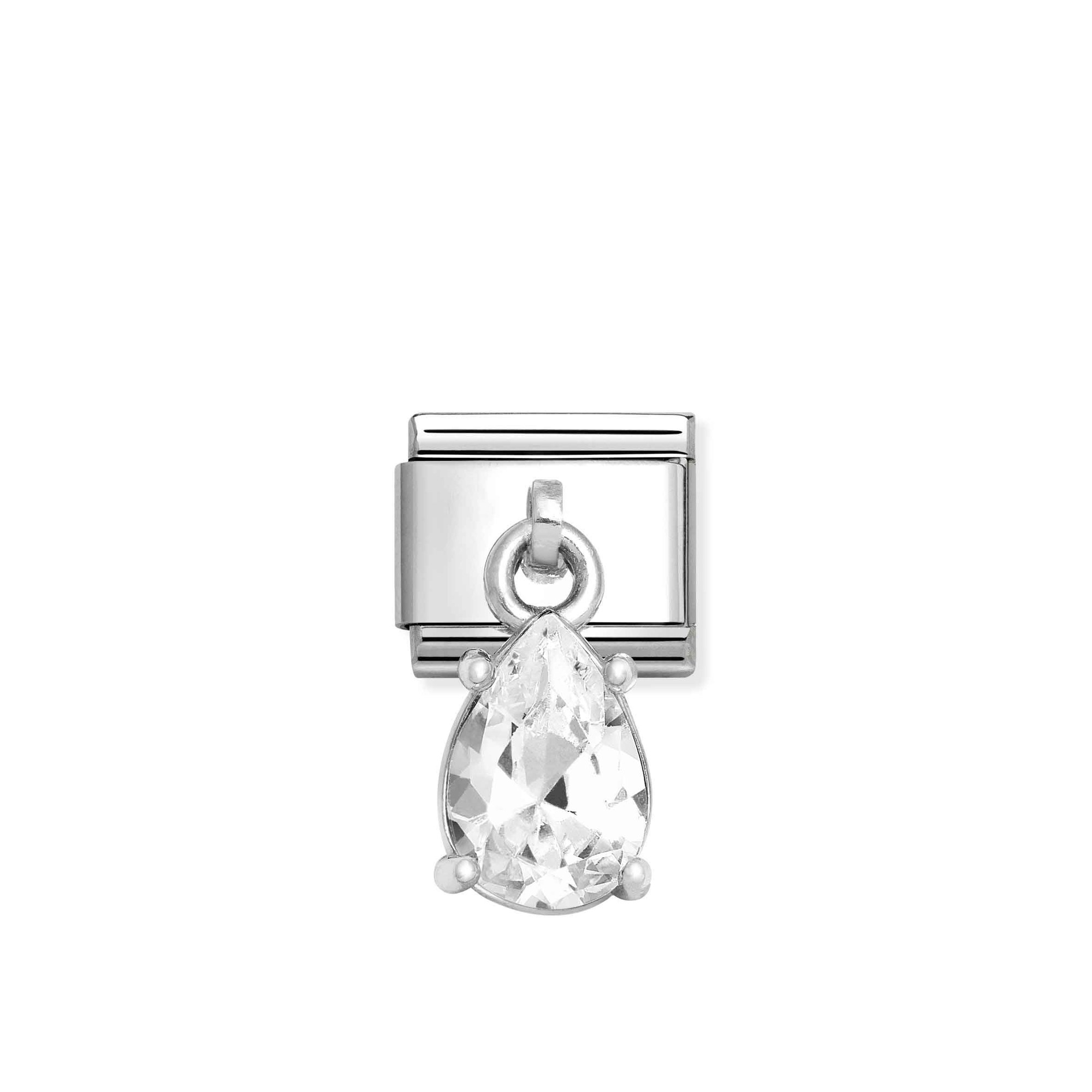 Nomination Composable Classic Charm Tropfen weiß - Edelstahl, Sterling Silber, Zirkonia