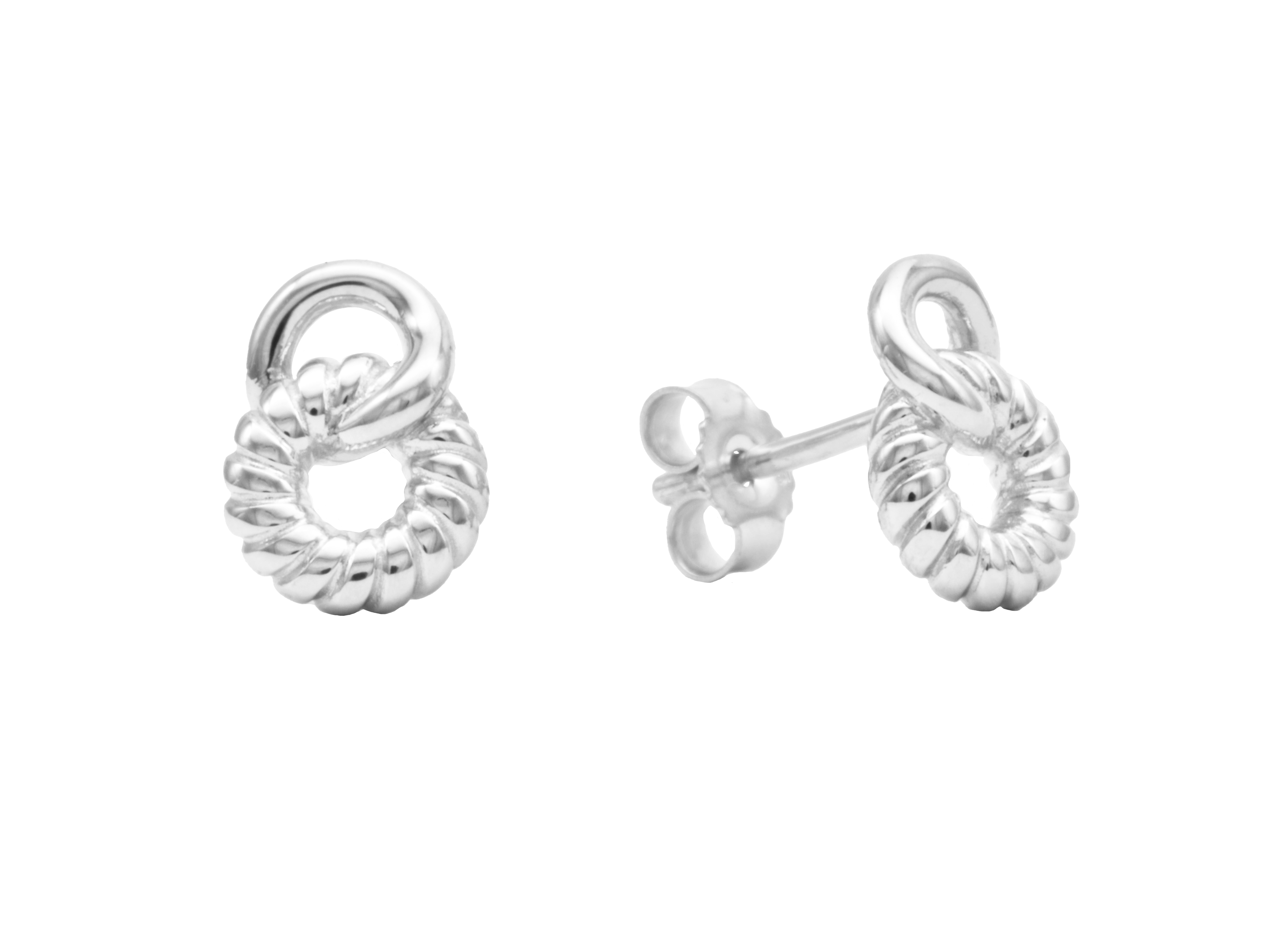 Ohrstecker Kreis aus Sterling Silber 925, vergoldet in Gelbgold, poliert, ohne Stein, vom Hersteller Juwelier Harnisch, mit drehender, spiralförmiger Design.