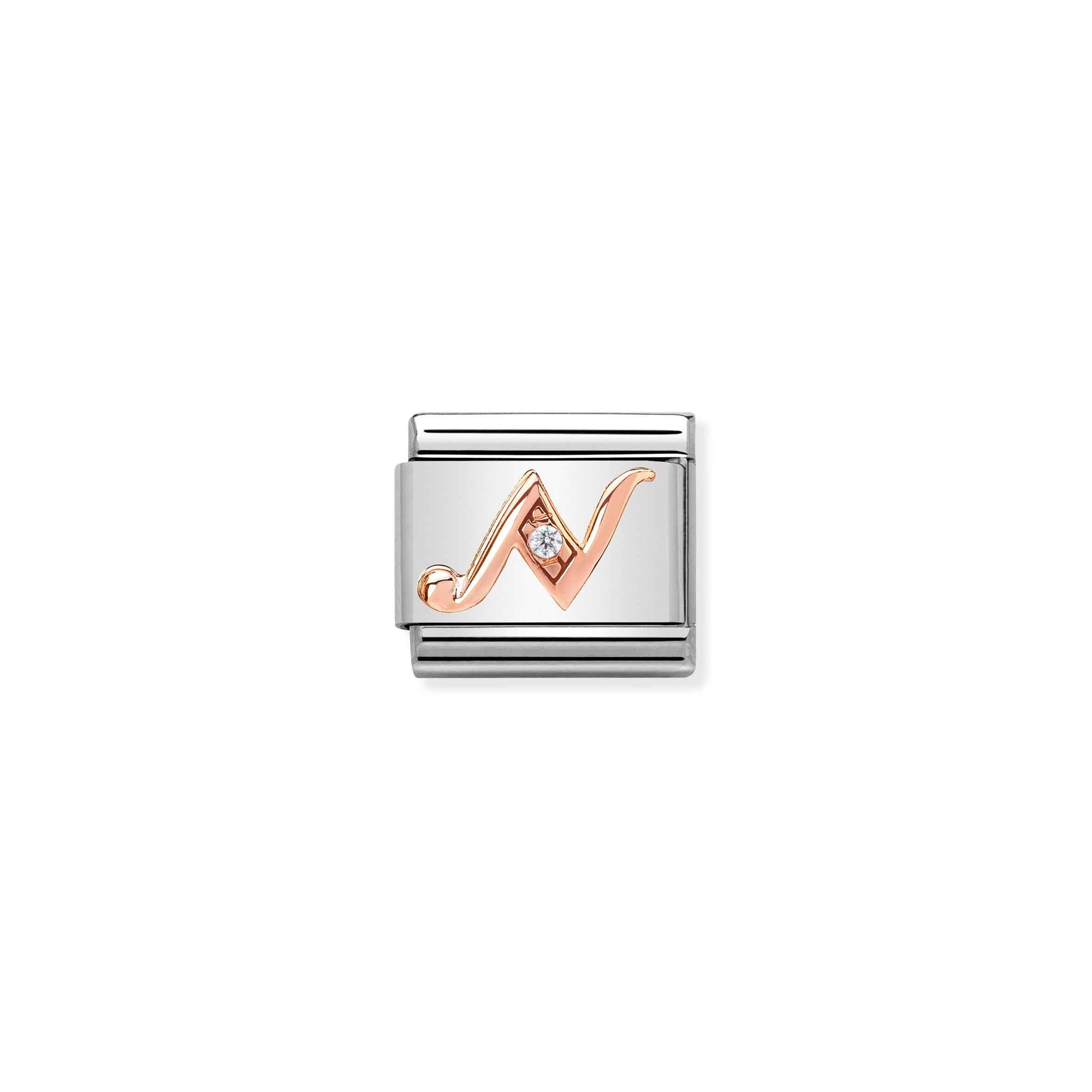 Nomination Composable Classic Charm Buchstabe N - Edelstahl, Gold 375 Roségold, Zirkonia