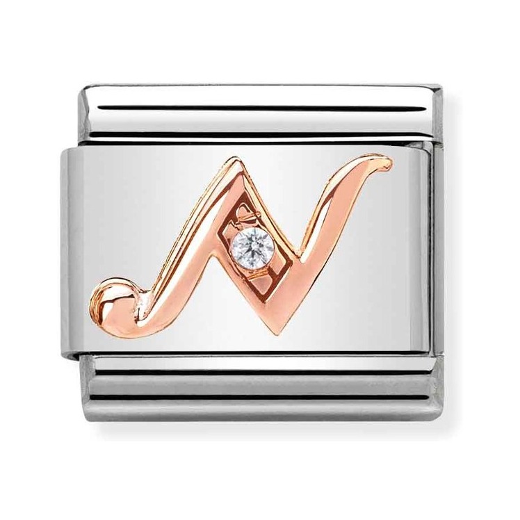 Nomination Composable Classic Charm Buchstabe N - Edelstahl, Gold 375 Roségold, Zirkonia