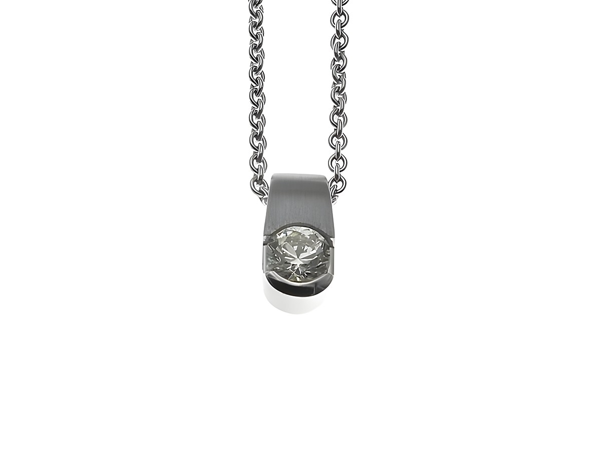 Kette mit zeitlosem Anhänger aus Sterling Silber, verziert mit einem Zirkonia, Länge von 42 bis 47 cm, gefertigt vom Juwelier Harnisch, Mittelteil Colliers.
