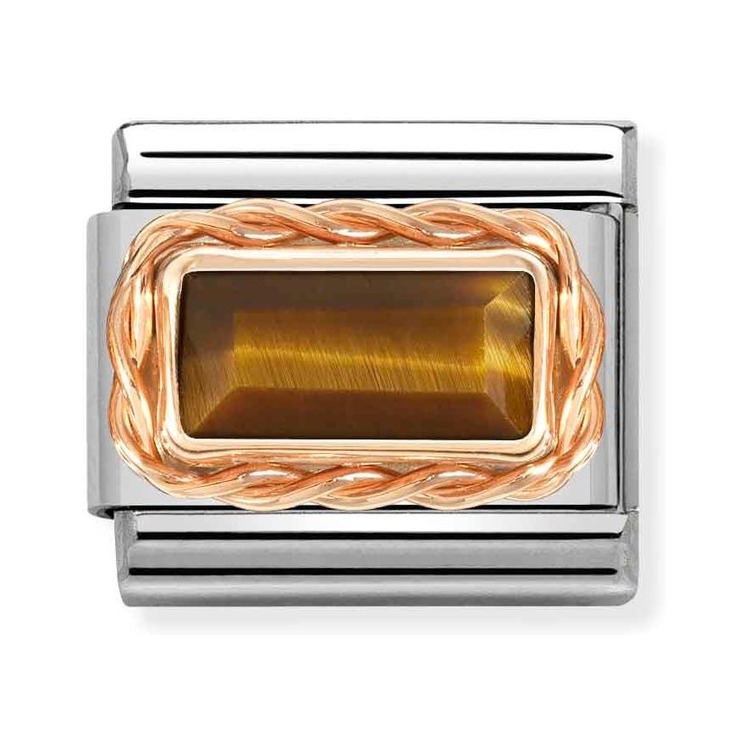 Nomination Composable Classic Charm Kordel Tigerauge - Edelstahl, Gold 375 Roségold