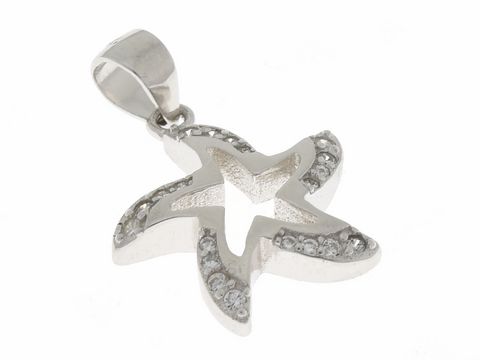 Anhänger in Form eines Seesterns aus rhodiniertem Silber mit Zirkonia-Besatz, maritim und elegant, ideal für Tierliebhaber, Hersteller Juwelier Harnisch.