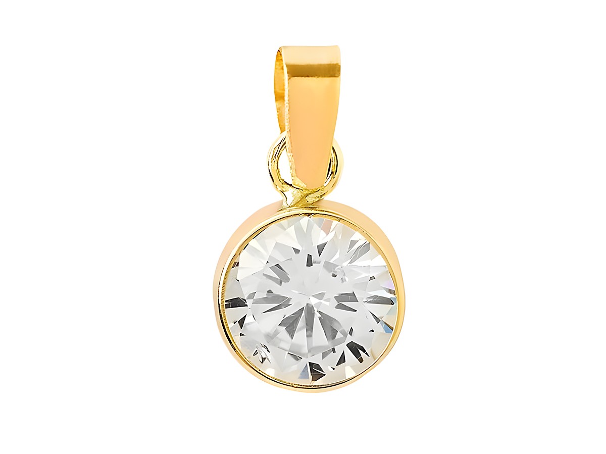 Gelbgold 585 Anhänger von Xenox, poliert, mit einem großen, funkelnden Zirkonia im runden Design, elegant und zeitlos, erfüllt hohe Schmuckstandards.