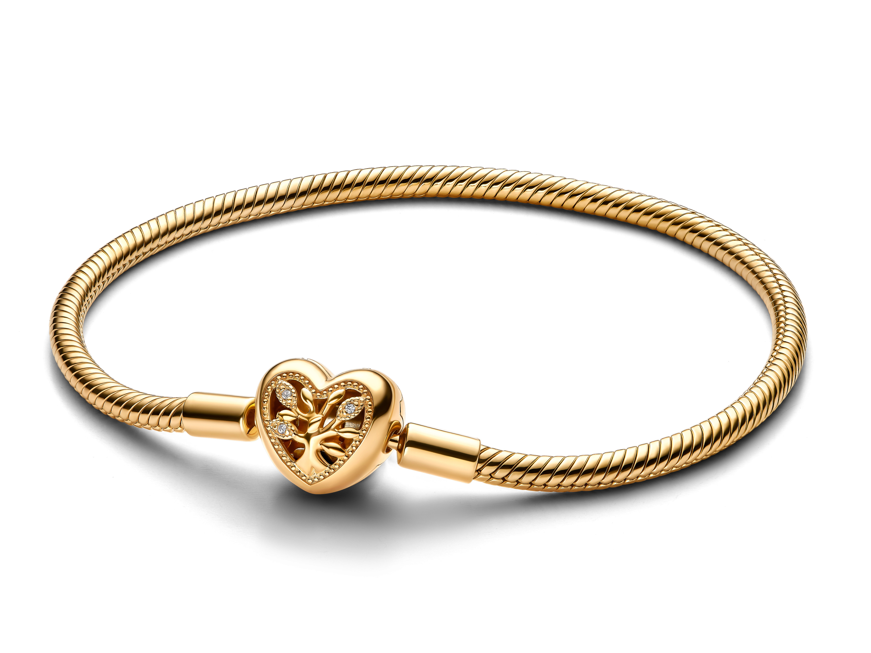 Pandora 563516C01-16 Gelbgold verg. Armband mit Herzverschluss, dekoriert mit Zirkonia und Emaille, 16 cm, elegantes Design für jeden Anlass.