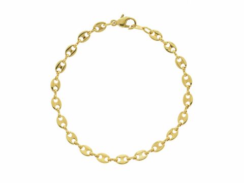 Doublé Armband aus vergoldeter Bohnenkette mit einer Länge von 22 cm und einer Breite von 5,5 x 2,8 mm, gefertigt von Juwelier Harnisch, elegantes Design für jeden Anlass.