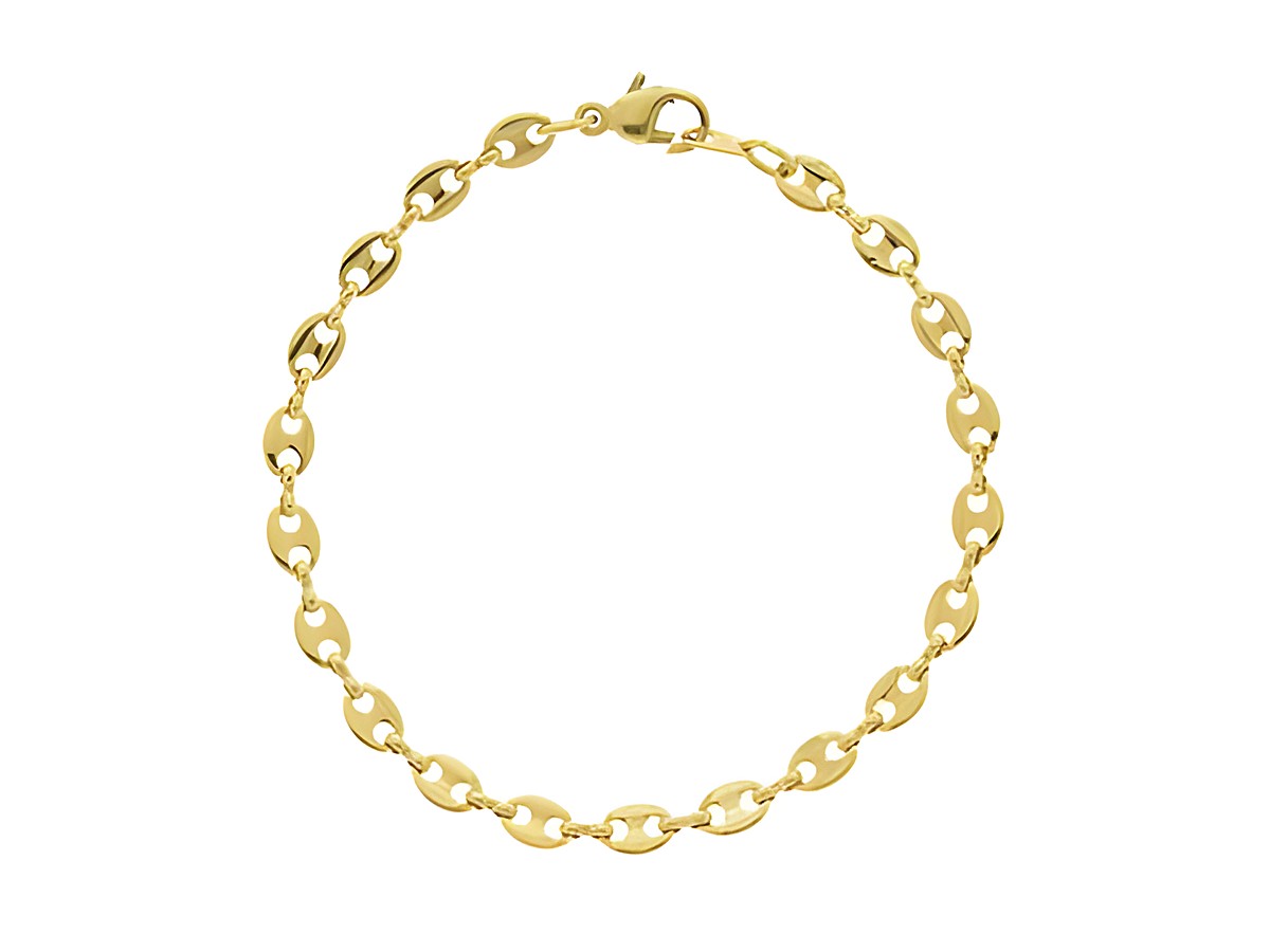 Doublé Armband aus vergoldeter Bohnenkette mit einer Länge von 22 cm und einer Breite von 5,5 x 2,8 mm, gefertigt von Juwelier Harnisch, elegantes Design für jeden Anlass.