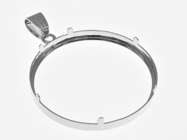 Schlichter 925 Sterling Silber Rhodinierter Münzfassung Anhänger für Münzen bis 35 mm Durchmesser, geprägt mit kleinen Halterungen, ideal für individuellen Schmuck.