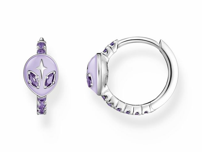 Thomas Sabo Creolen aus Silber mit violettem Emaille und Zirkonia in alienleuchtendem Design, elegant und modern, ideal als modisches Accessoire für jeden Anlass.