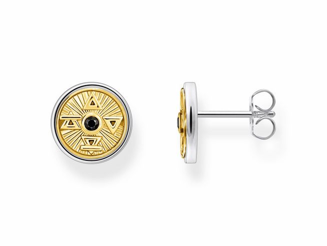 Thomas Sabo Ohrstecker H2162-849-11 aus Sterling Silber, vergoldet in Gelbgold mit geschwungenem Design und schwarzem Zirkonia, elegant und modern.