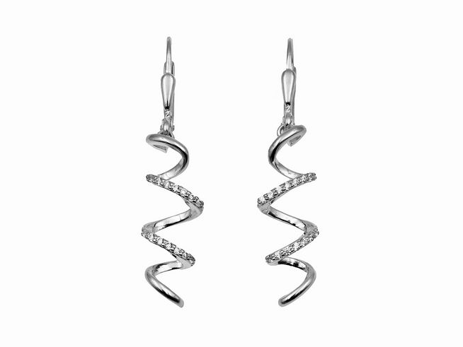 Ohrhänger Twister aus rhodiniertem 925 Sterling Silber mit polierter Oberfläche und Zirkonia, elegant geschwungene Form und funkelndem Stein, ideal für ansprechende Auftritte.