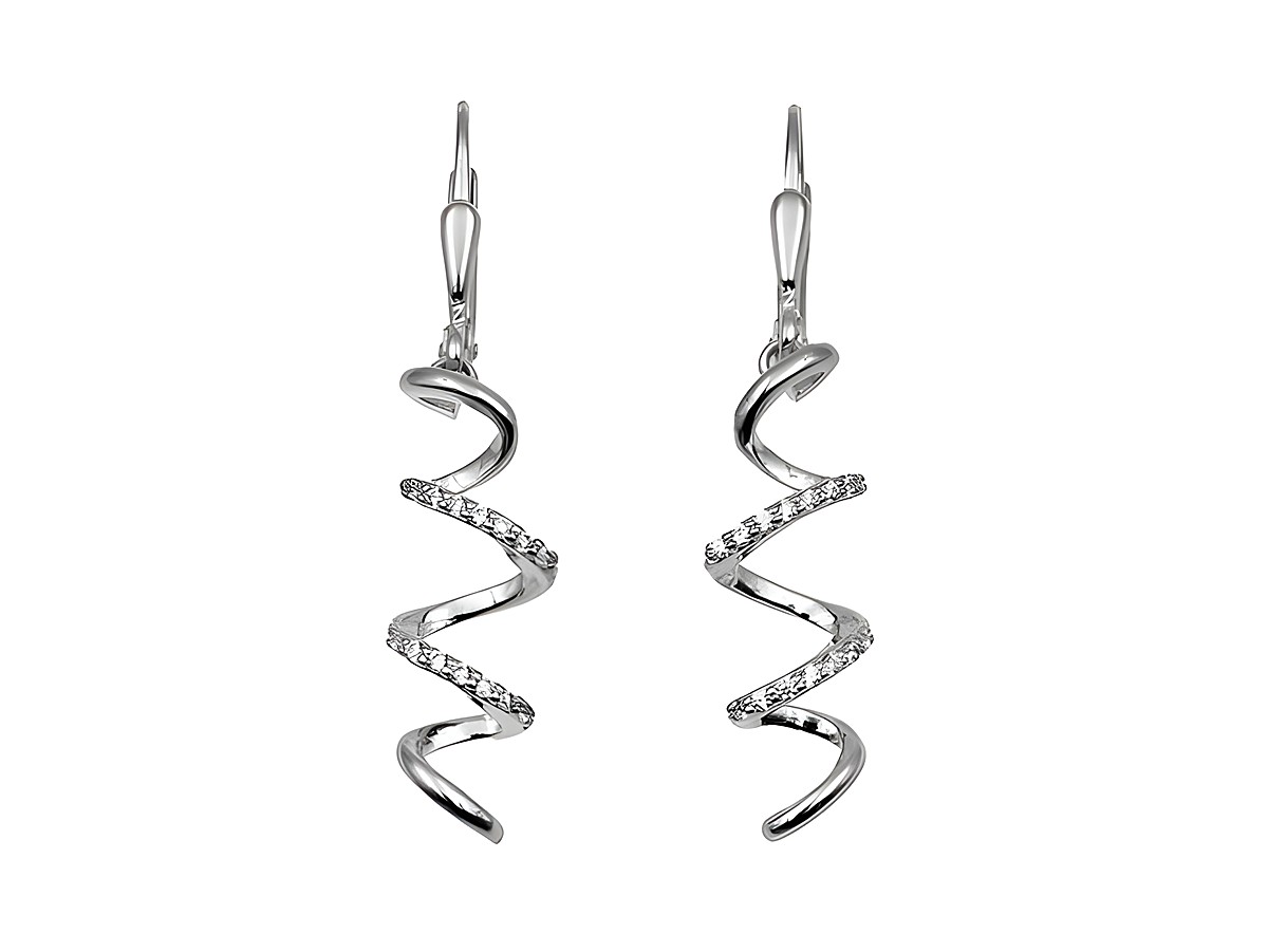 Ohrhänger Twister aus rhodiniertem 925 Sterling Silber mit polierter Oberfläche und Zirkonia, elegant geschwungene Form und funkelndem Stein, ideal für ansprechende Auftritte.