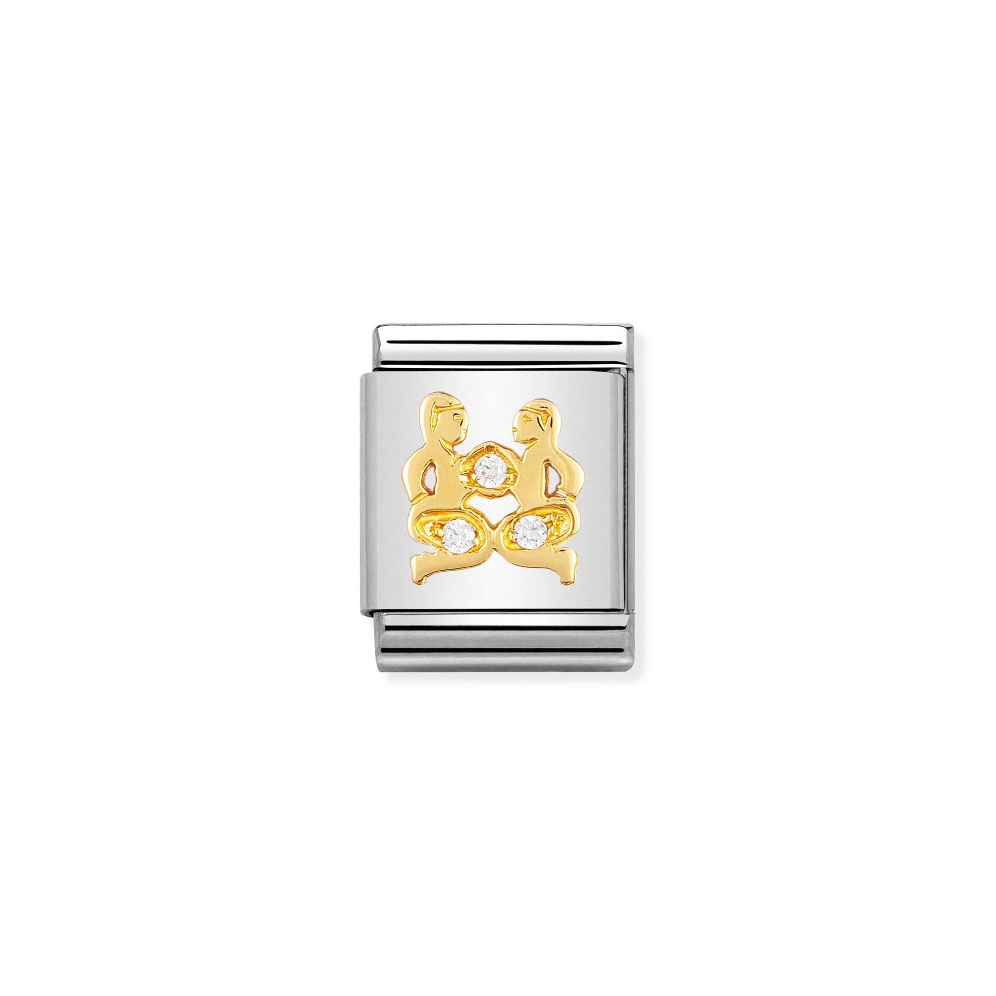Nomination Composable Big Charm Sternzeichen Zwilling - Edelstahl, Gold 750 Gelbgold, Zirkonia