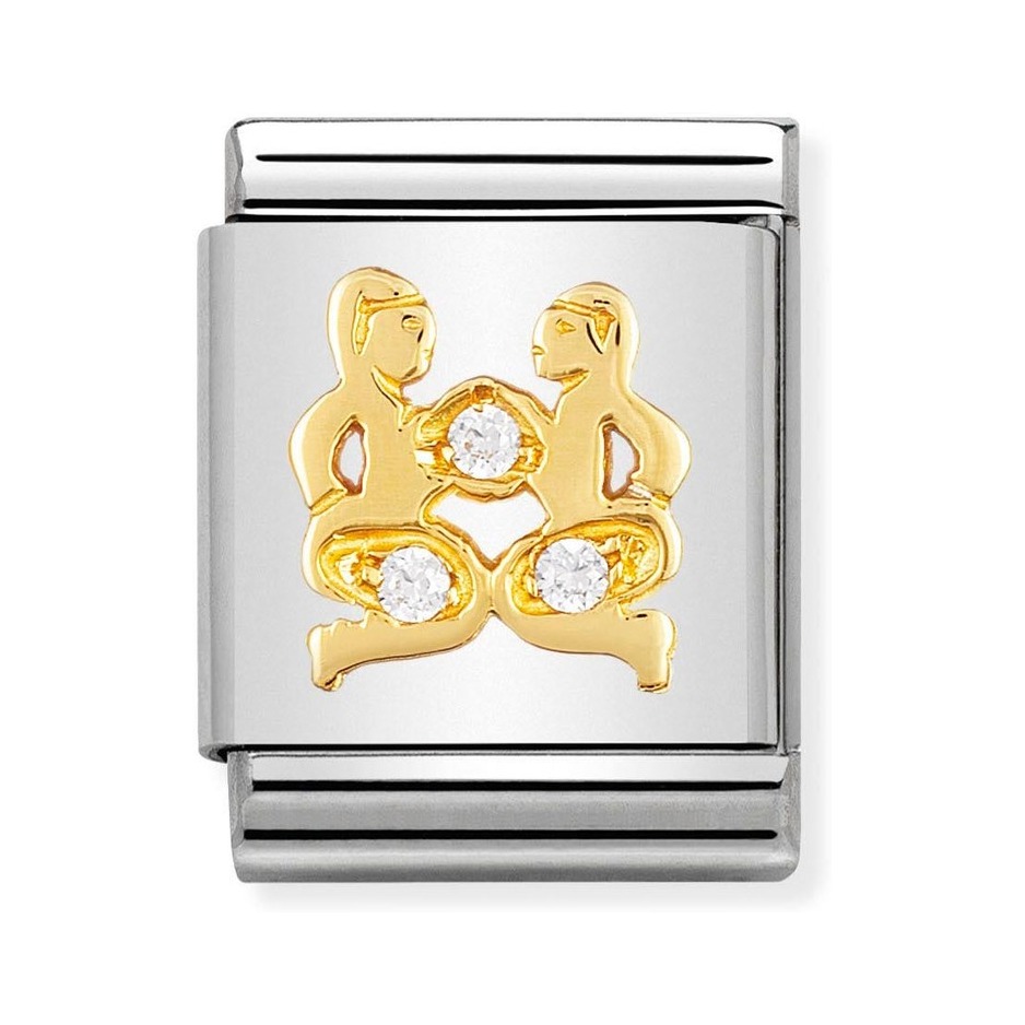 Nomination Composable Big Charm Sternzeichen Zwilling - Edelstahl, Gold 750 Gelbgold, Zirkonia