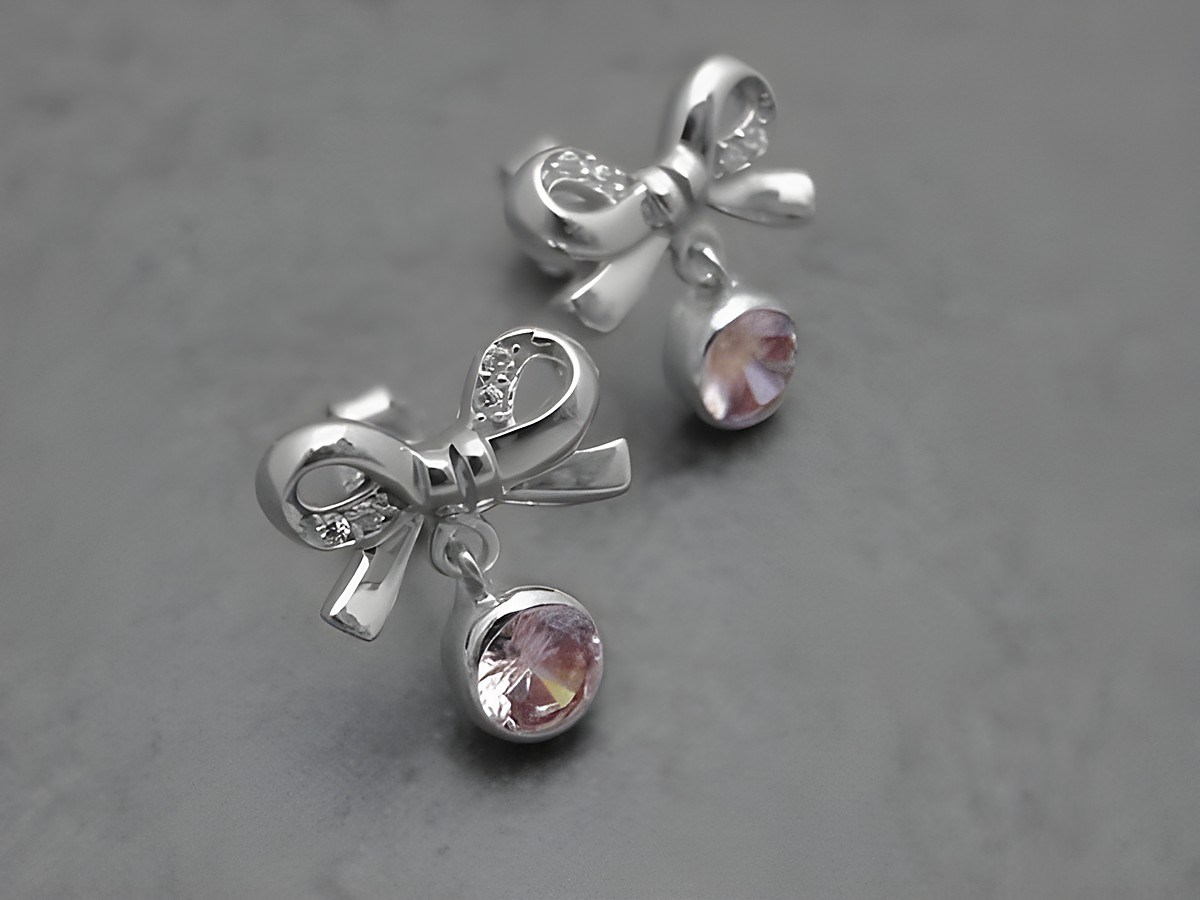 Schleife Ohrring - Sterling Silber rhod. - Zirkonia - allerliebst - champagner + weiß, Juwelier Harnisch, Zirkonia, elegante Ohrringe mit Schleifen-Design und funkelnden Zirkonia-Steinen.