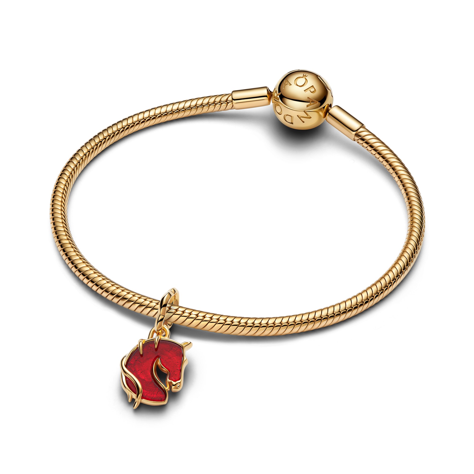 Pandora Rotes Feuerpferd - Murano Glas - Charm Anhänger - Gelbgold Vergoldung - Murano Glas - Rot – Ansicht 2