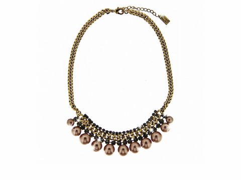 Kette von Sweet Deluxe mit antikgoldenem Metall, bronze-grauen Perlenimitationen und Crystal-Details, Länge 42-47 cm, ideal für stilvolle Akzente.