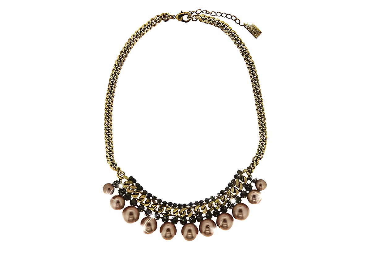 Kette von Sweet Deluxe mit antikgoldenem Metall, bronze-grauen Perlenimitationen und Crystal-Details, Länge 42-47 cm, ideal für stilvolle Akzente.