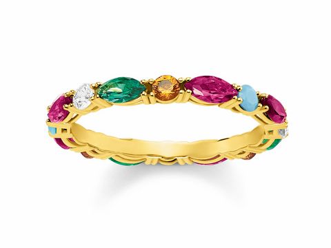 Farbiger vergoldeter Ring von Thomas Sabo mit bunten Steinen in Größe 48, Modell TR2185-488-7-48, elegant und vielseitig für jeden Anlass.