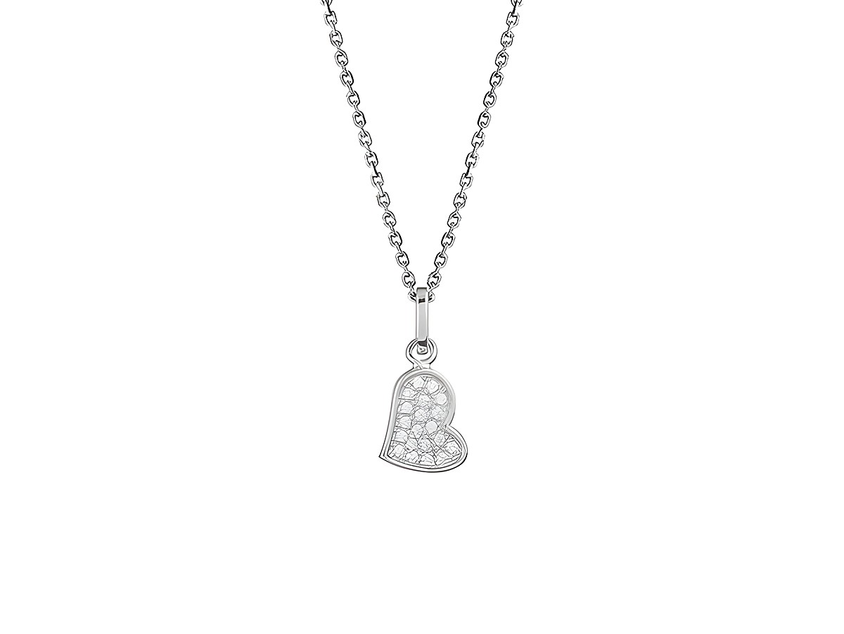 Xenox Sterling Silber Kette XS3416K mit einer Ankerkette und einem Herzanhänger, besetzt mit funkelnden Steinchen, Länge 40-45 cm, Modell LOVE STORY.