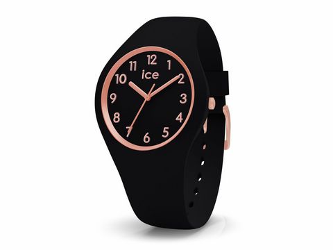 Schwarze Armbanduhr von Ice Watch aus der Serie ICE glam extended mit Roségold-Ziffern und einem kleinen, schlanken Silikonarmband. Ideal für stilbewusste Träger.