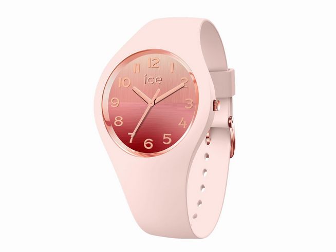 Die Ice Watch ICE horizon Nude Small 021361 zeigt eine zarte Armbanduhr mit einem rosafarbenen Ziffernblatt und einem weichen Silikonarmband, ideal für stilbewusste Trägerinnen.
