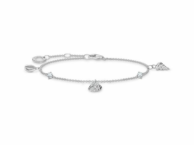 Thomas Sabo Armband A2060-051-14-L19V aus Sterling Silber mit Zirkonia, 19 cm verstellbar, verziert mit Muscheldesign und funkelnden Steinen für eleganten Schmuck.