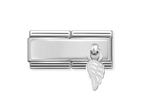 433078001-0 Classic Emaille von Nomination zeigt ein silbernes Armbandglied mit weißem Flügelanhänger, elegantes Design für ein modisches Accessoire. Ideal für individuelle Schmuckgestaltungen.