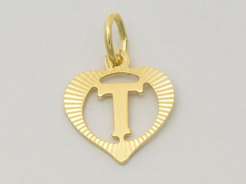 Herz Anhänger mit dem Buchstaben T aus 333 Gold, diamantiert. Hersteller Juwelier Harnisch. Elegantes Design, ideal als persönliches Geschenk oder Schmuckstück für jeden Anlass.