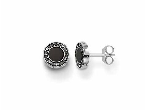 Silberne Ohrstecker von Thomas Sabo mit geschwärztem Onyx und Zirkonia, rundes Design, zeitlos und elegant, ideal für jeden Anlass.