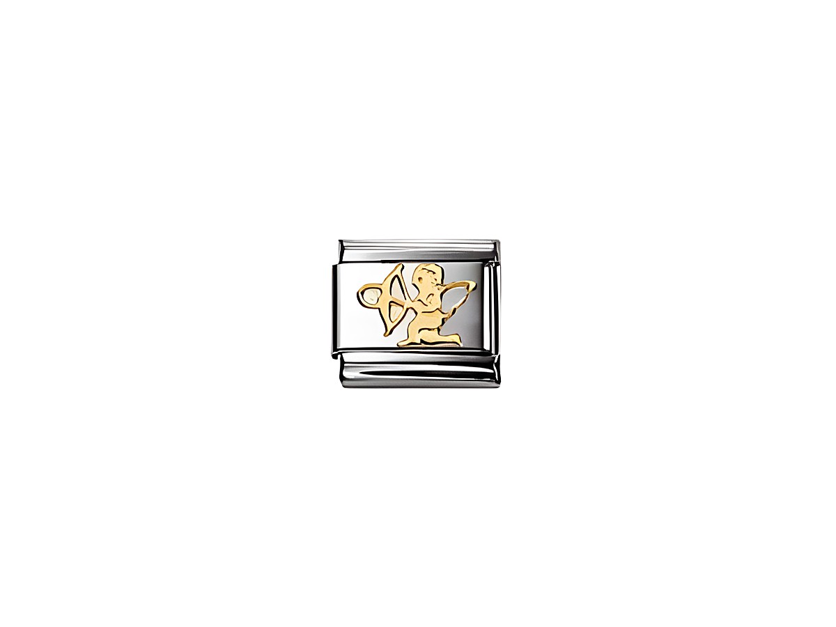 Silbernes Element von NOMINATION Classic LOVE mit einem goldenen Cupido-Motiv, ideal für persönliche Schmuckstücke und Geschenke, Hersteller: Nomination, Gold.Dekorative Gestaltung für einen romantischen Ausdruck.