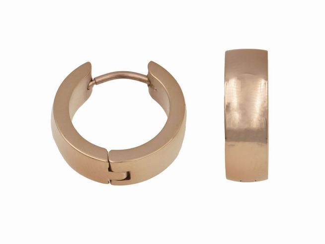 69174-0 Edelstahl Creolen in Roségold, 1,6 cm Durchmesser, poliert, mit modernem Design, von Juwelier Harnisch, ideal für eleganten Schmuck.