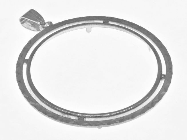 Münzfassung Anhänger diamantiert aus 925 Sterling Silber mit einem Durchmesser von maximal 41 mm für Münzen, Hersteller Juwelier Harnisch, elegantes Design.