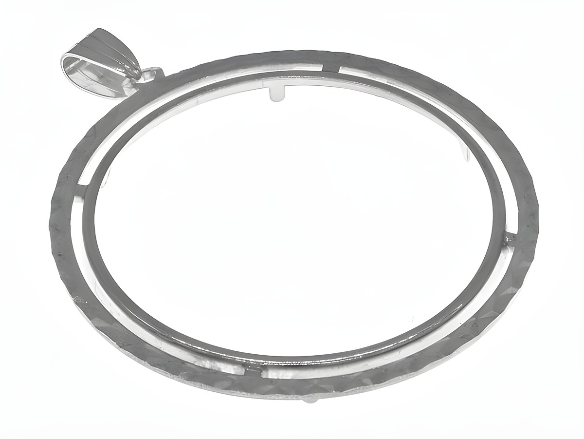 Münzfassung Anhänger diamantiert aus 925 Sterling Silber mit einem Durchmesser von maximal 41 mm für Münzen, Hersteller Juwelier Harnisch, elegantes Design.