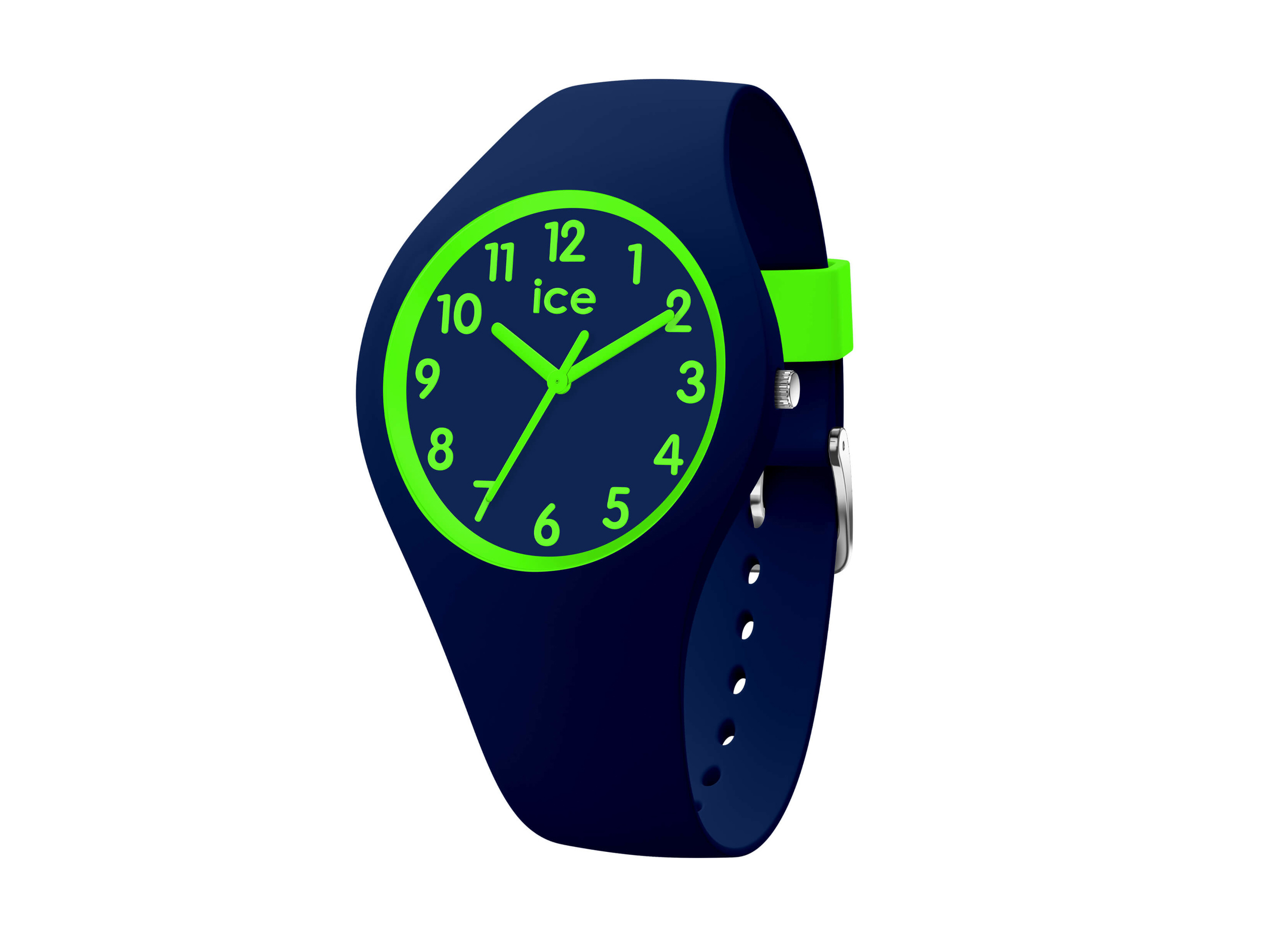 Blaue Ice Watch 024805 ICE ola kids Rocket Uhr mit neongrünen Akzenten, großen Ziffern und buntem Design, ideal für Kinder, markante und fröhliche Uhr für jeden Tag.