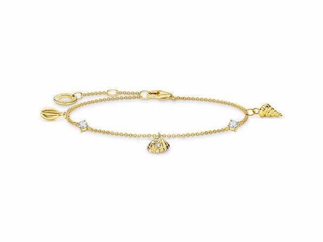 Thomas Sabo Armband A2060-414-14-L19V aus vergoldetem Sterling Silber mit Zirkonia, verstellbar auf 19 cm, mit muschelförmigen Verzierungen und eleganten Details.