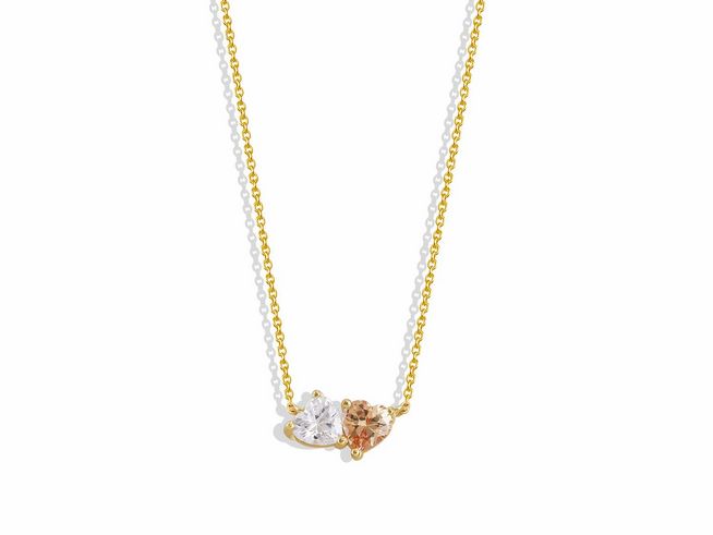 Xenox Sterling Silber Kette XS3600G in 40-45 cm mit einer LOVE STORY Karreekette in Gelbgold Vergoldung und Herzanhänger aus zwei farbigen Steinen.