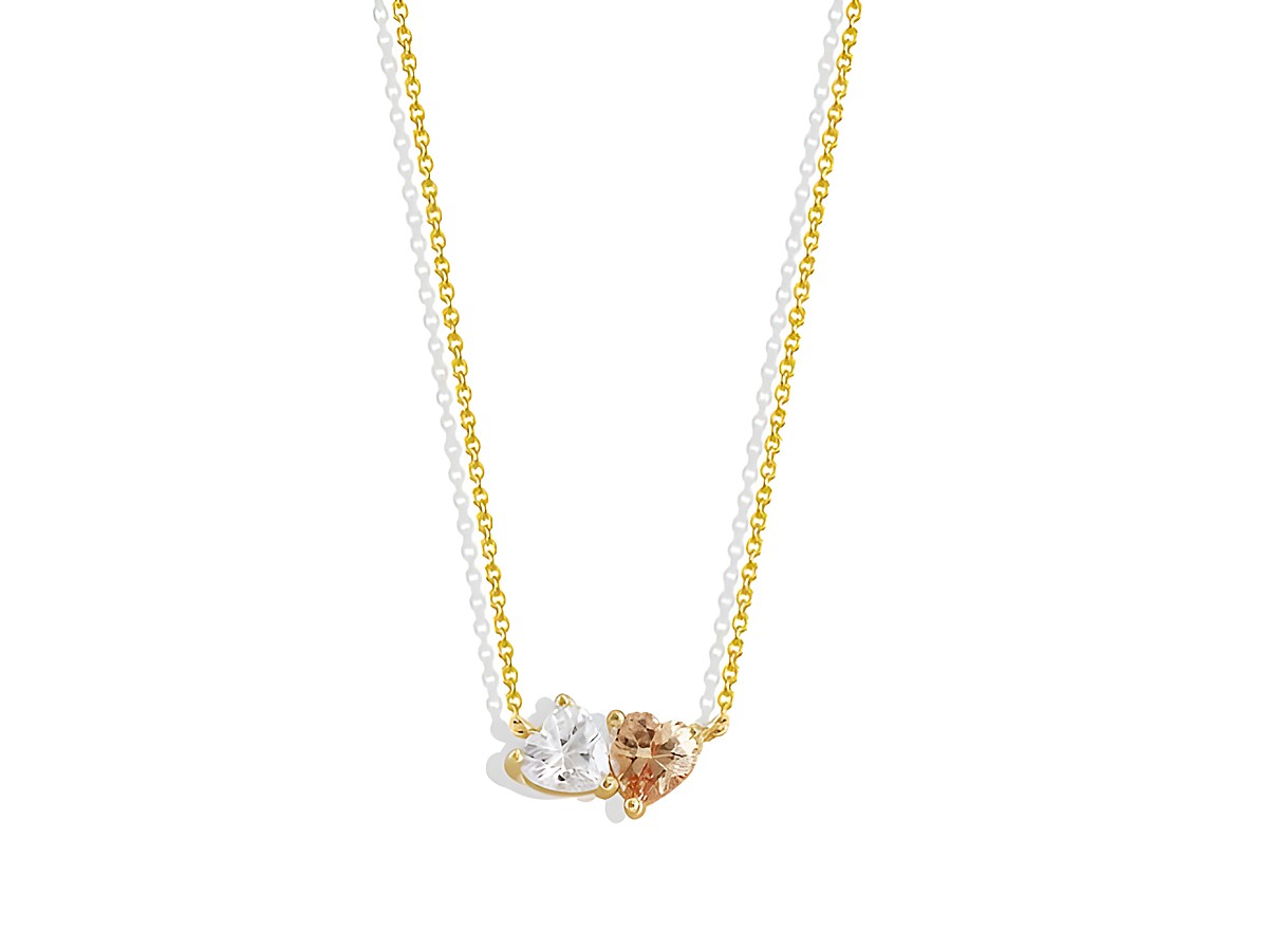 Xenox Sterling Silber Kette XS3600G in 40-45 cm mit einer LOVE STORY Karreekette in Gelbgold Vergoldung und Herzanhänger aus zwei farbigen Steinen.