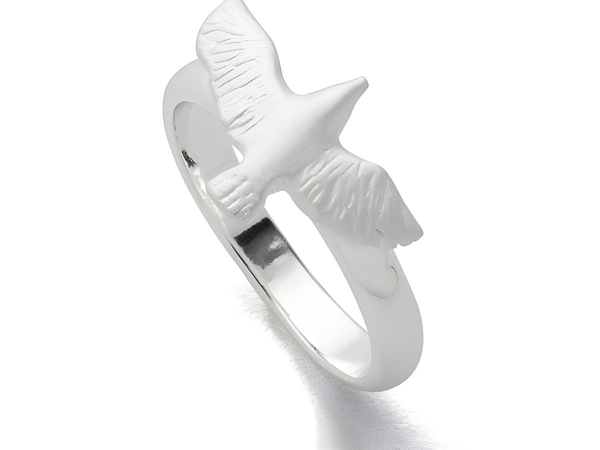 Sterling Silber Ring mit einer stilisierten Möwe als Design, mattierte Oberfläche, modisch und vielseitig, Größe 58, Hersteller DUR Schmuck.