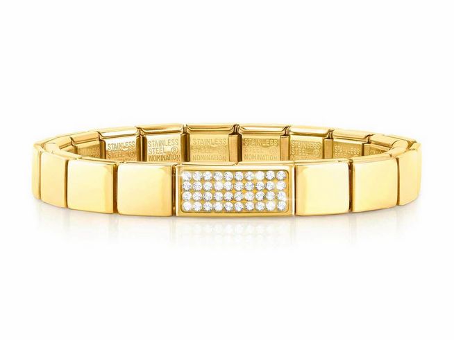 423910323-0 Edelstahl Armband von Nomination mit Gelbgold PVD-beschichtung und Strasssteinen, elegantes Design für stilvolle Akzente. Ideal für jeden Anlass.