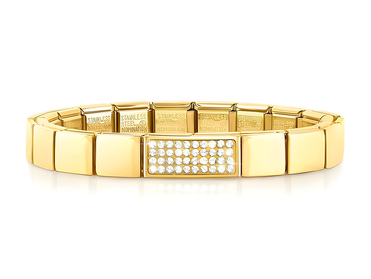 Edelstahl Armband von Nomination mit Gelbgold PVD-beschichtung und Strasssteinen, elegantes Design für stilvolle Akzente. Ideal für jeden Anlass.