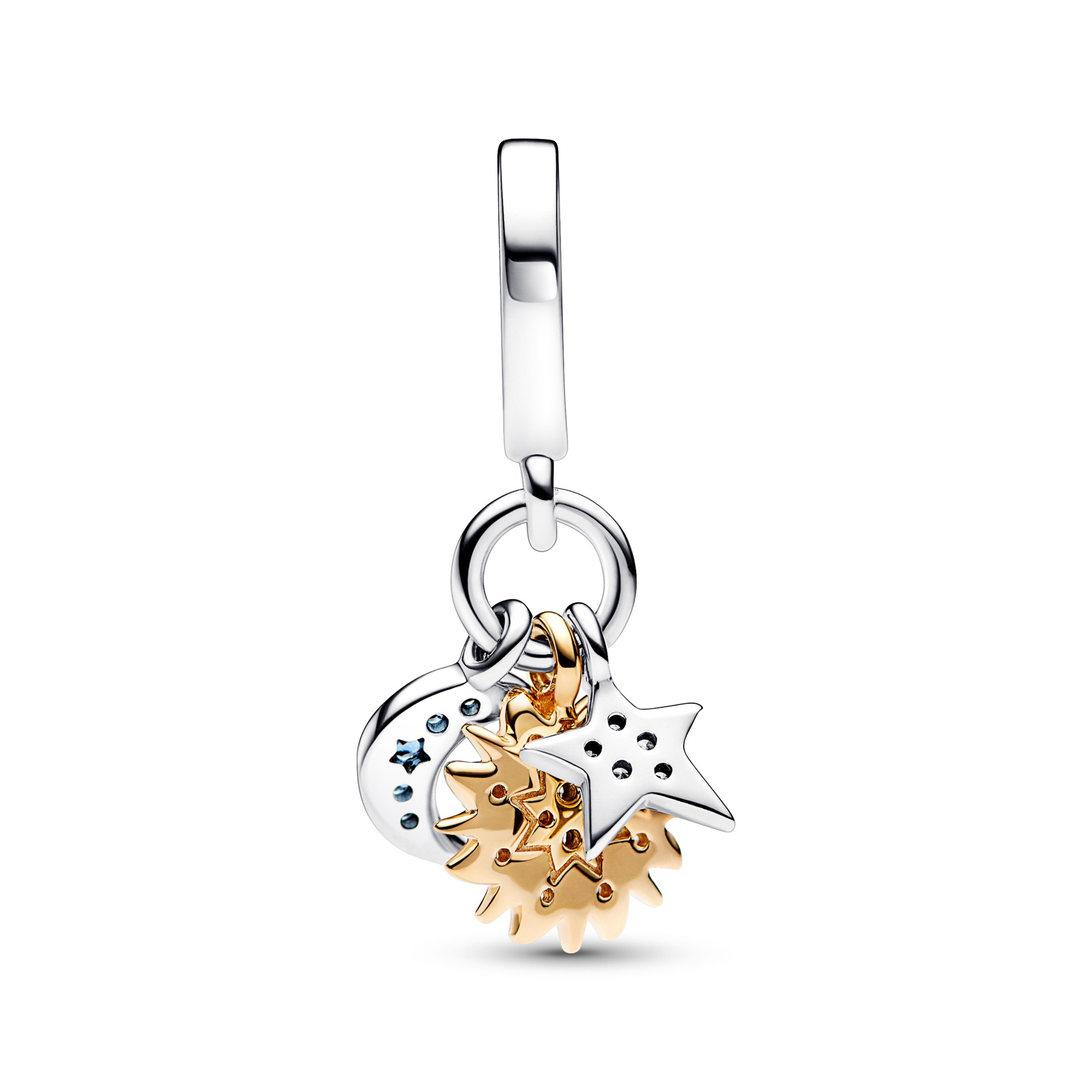 Pandora Bicolor himmlischer Dreifacher Charm-Anhänger - Sterling Silber and Gelbgold Vergoldung – Ansicht 3