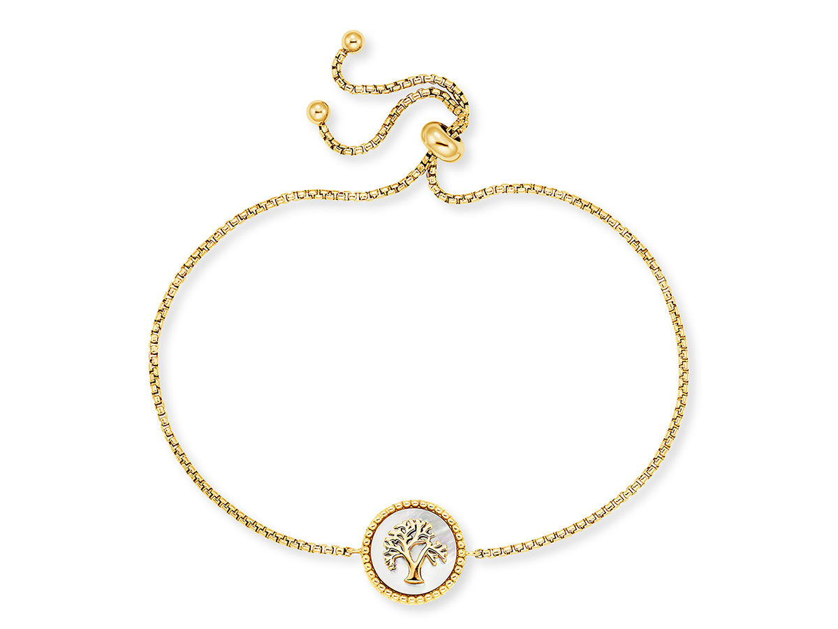 Engelsrufer ERB-LILTREE-PE-G LILTREE Armband Lebensbaum - Gelbgold Verg. auf Silber & Perlmutt Weiß 24 cm Engelsrufer LILTREE Armband in Gelbgold Vergoldung auf Silber mit einem Perlmutt weißen Lebensbaum Anhänger, perfekt für stilvolle Anlässe, verstellbare Länge von 24 cm.