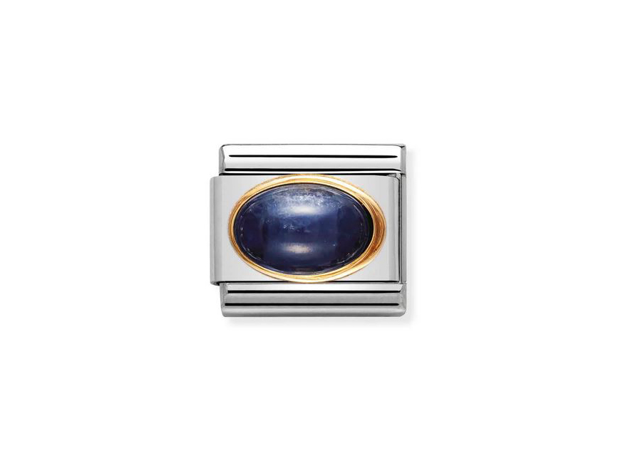 Elegantes Charm mit ovalem Saphir in einem goldenen Fassungsring, eingefasst in Edelstahl, Teil der NOMINATION Classic OVAL SAPHIR Kollektion, Hersteller Nomination.