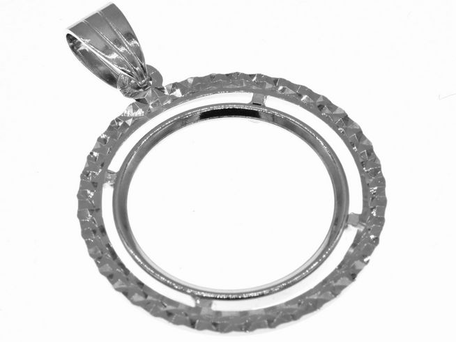 Münzfassung Anhänger aus 925 Sterling Silber, diamantiert, für Münzen bis 20 mm Durchmesser, Hersteller Juwelier Harnisch, geeignet für Münzen bis 2,5 cm.
