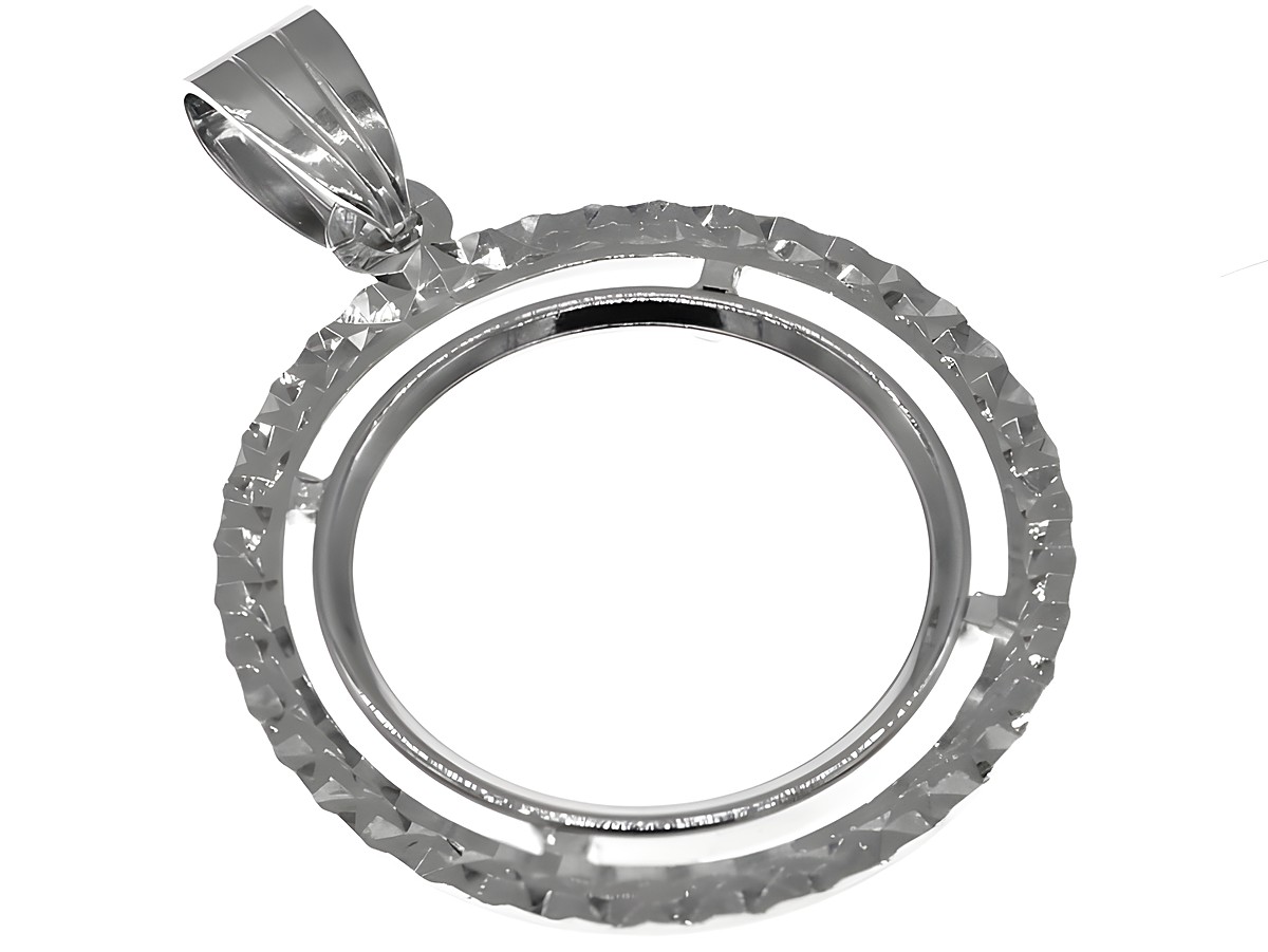 Münzfassung Anhänger aus 925 Sterling Silber, diamantiert, für Münzen bis 20 mm Durchmesser, Hersteller Juwelier Harnisch, geeignet für Münzen bis 2,5 cm.