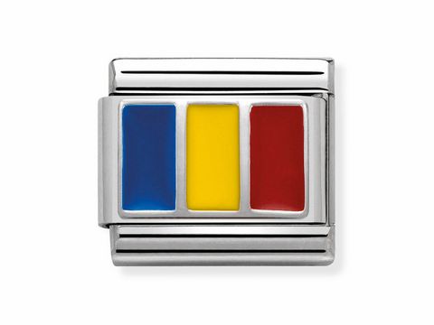 Nomination 330207 24 Flaggen Composable Classic Rumänien mit den Farben Blau, Gelb und Rot in einem eleganten Metallrahmen. Ein stilvolles Schmuckelement für Sammler.