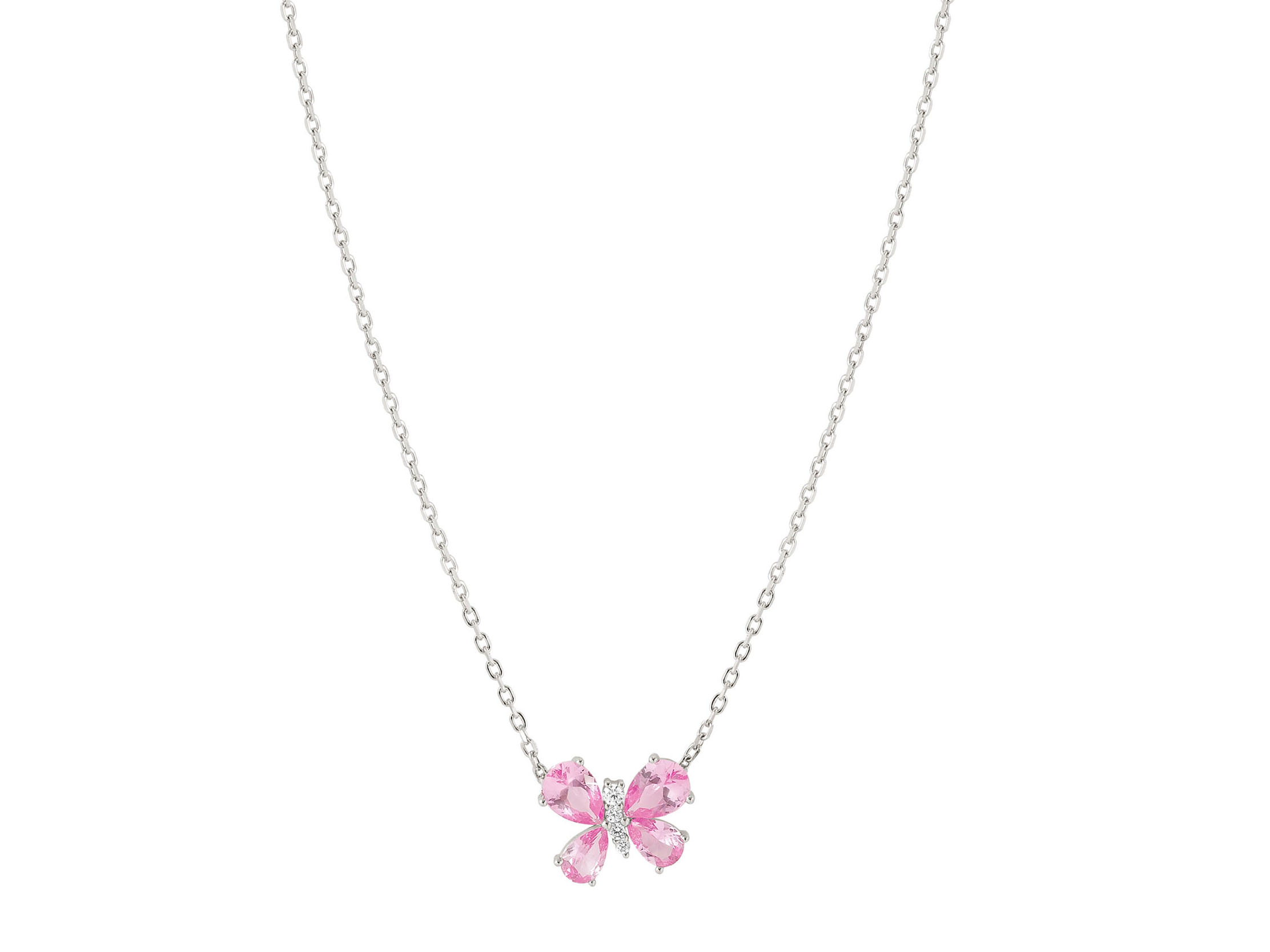 Halskette aus Sterling Silber mit einem Schmetterling aus Zirkonia in Rosa, 44 cm lang, elegant und verspielt, ideal für besondere Anlässe oder den Alltag.