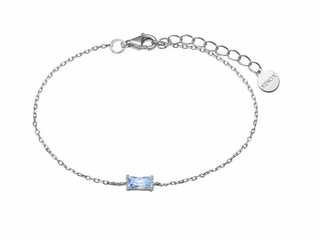 Xenox Sterling Silber Armband XS6031 mit FANCY CUT Karreekette in den Längen 15-20 cm, verziert mit einem blauen, rechteckigen Stein im Mittelpunkt und praktischem Karabinerverschluss.