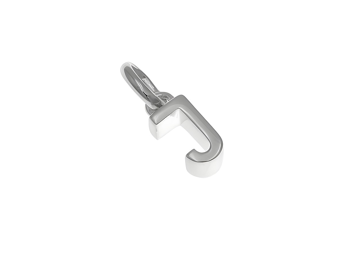 Anhänger aus poliertem rhodiniertem Sterling Silber in Form des Buchstabens J, hergestellt von Juwelier Harnisch, ideal zum Schmucktragen oder Verschenken.